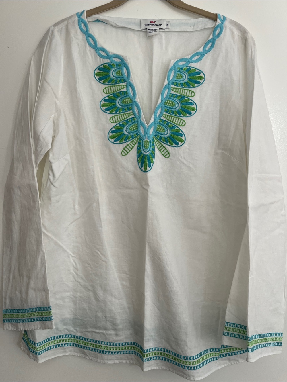 Vineyard Vines Women’s M Linen Cotton Embroidered Beach Coverup Tunic Dress